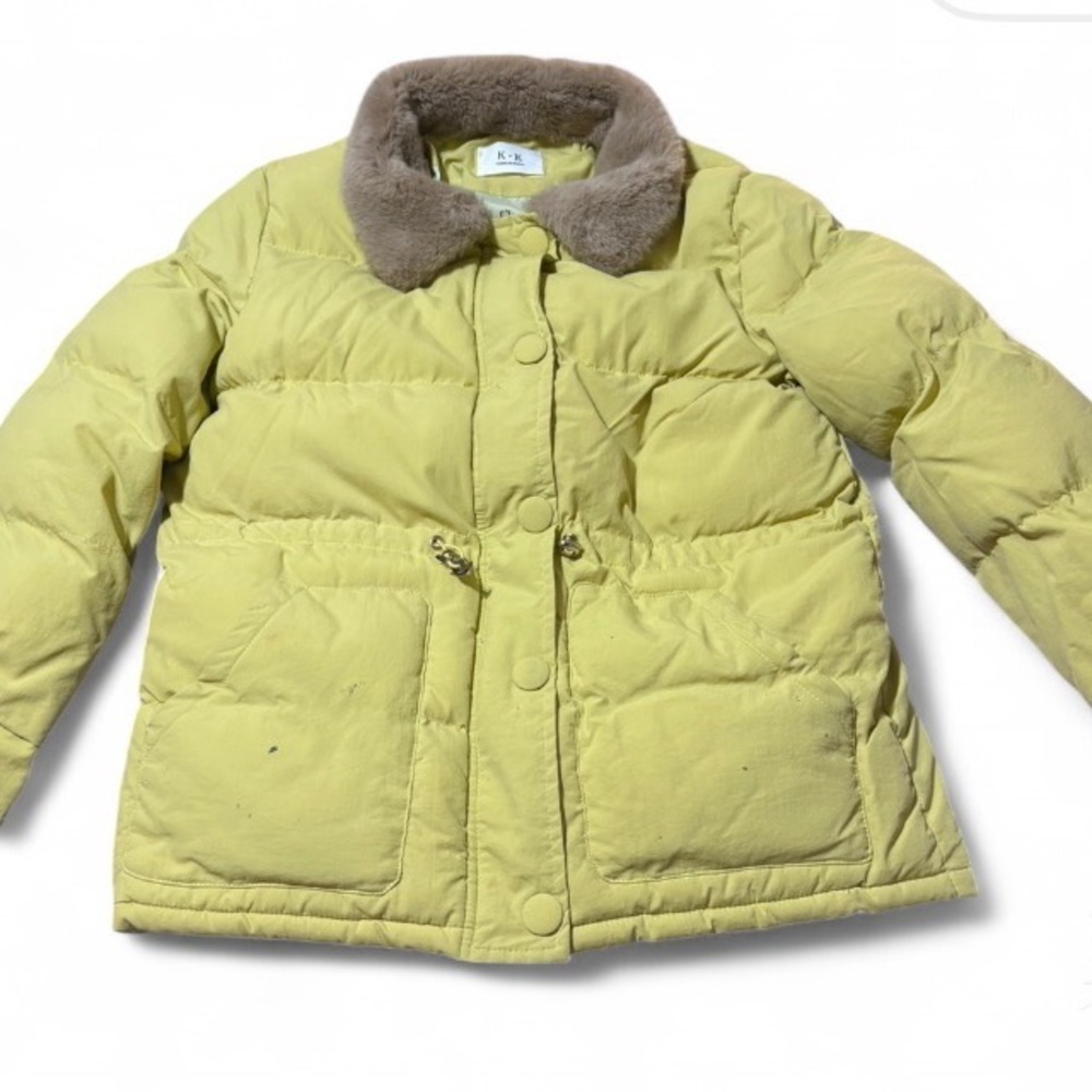 Women's Yellow Puffer Jacket with Faux Fur Collar